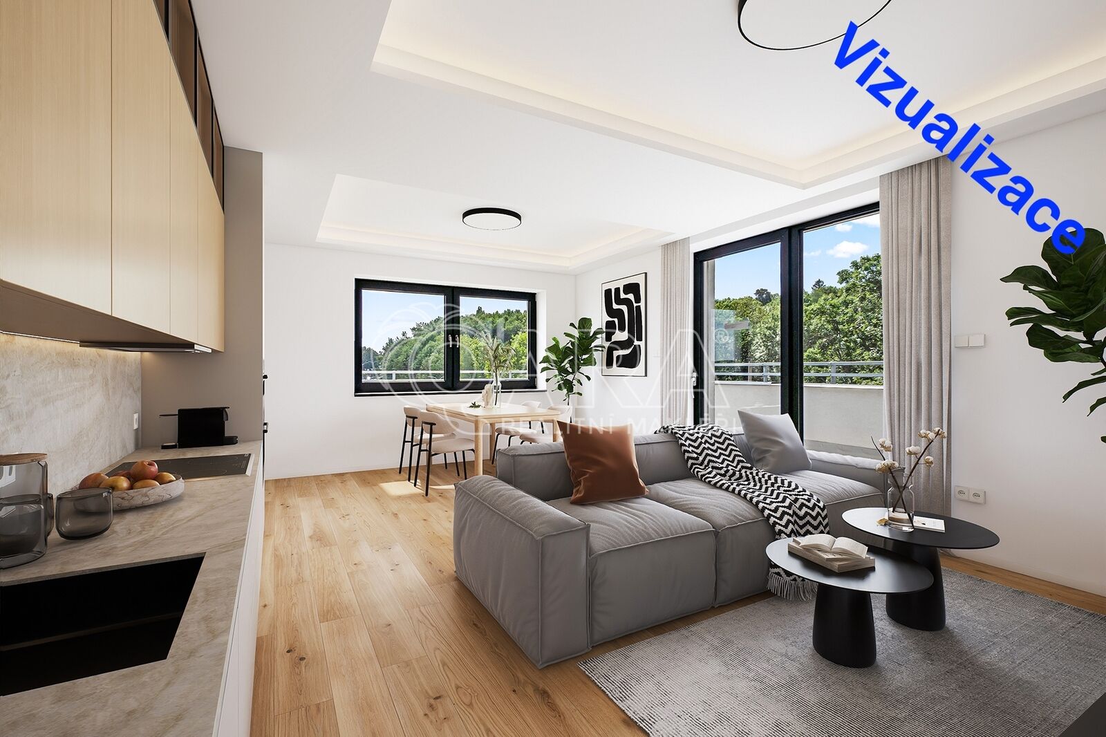 Prodej nadstandardního bytu 3+kk 79,5 m² s&nbsp;terasou 35 m², možnost přikoupit až 4 garážové parkovací